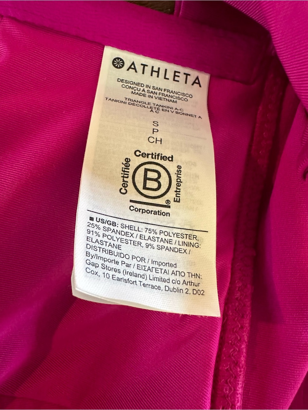 Athleta Triangle Tankini Top Small Fuchsia Adjustable Tie Shelf Bra New Unworn - Picture 6 of 7